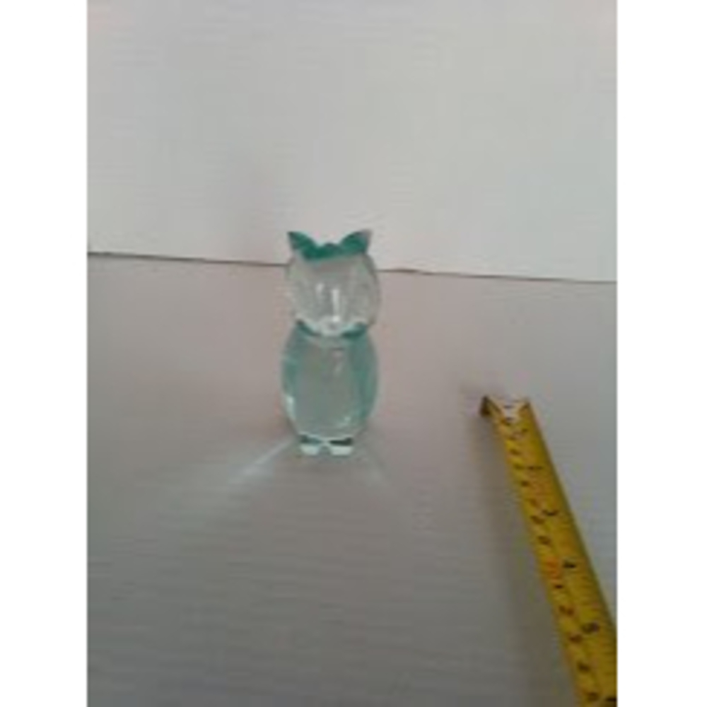 Vintage Boho MCM Clear blue glass owl paperweight